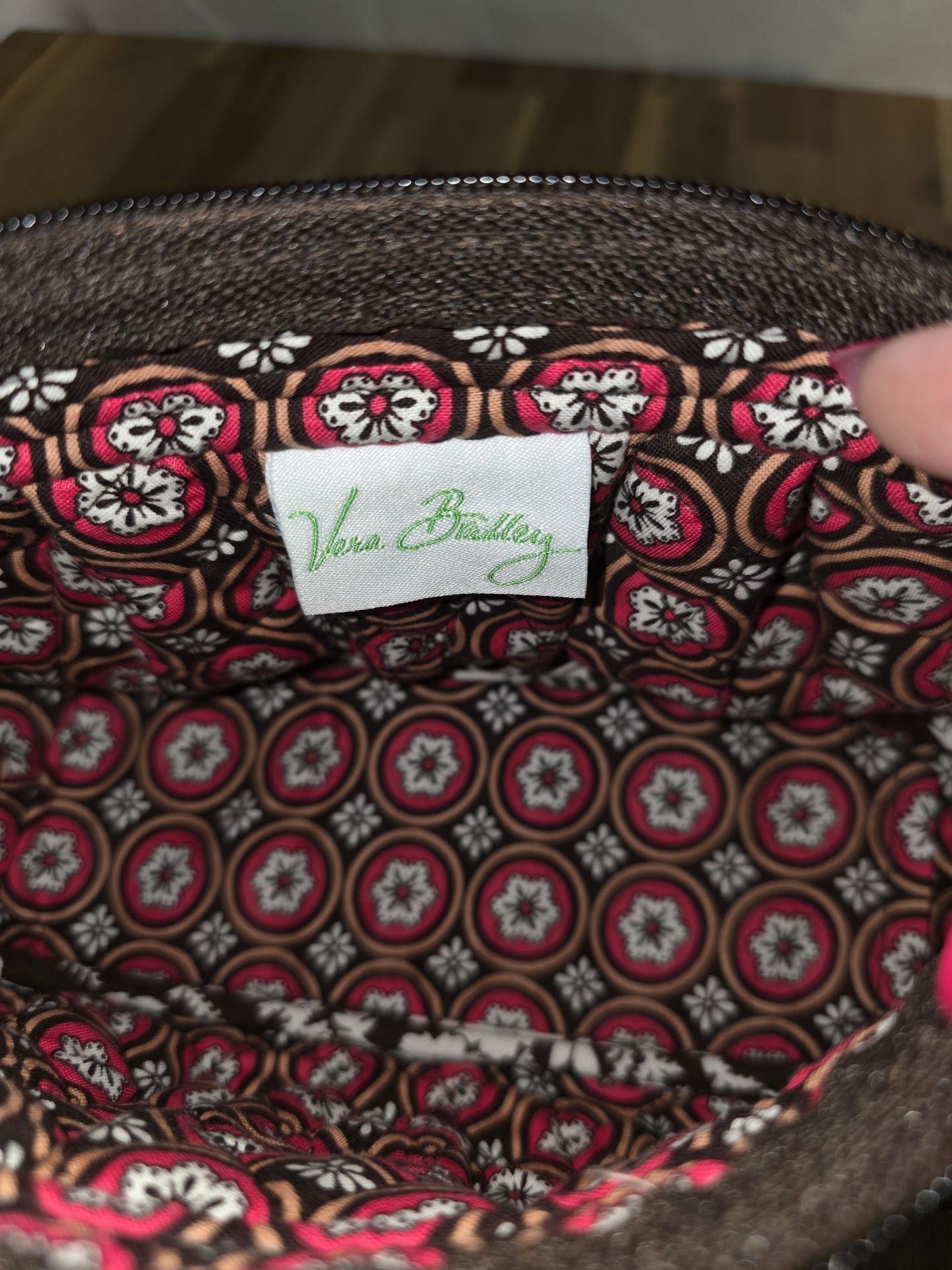 Vera Bradley Quilted Shoulder Bag Brown White Floral 6