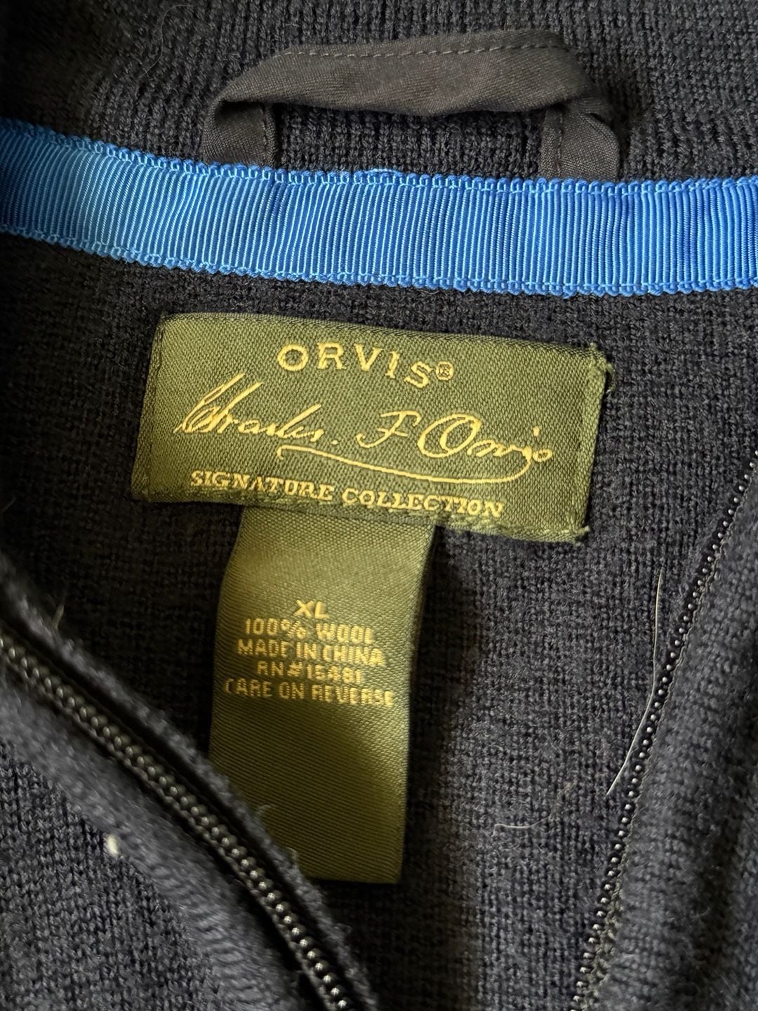 Orvis Charles F. Orvis Signature Collection 1/4 Zip Wool Sweater XL Navy Blue 3
