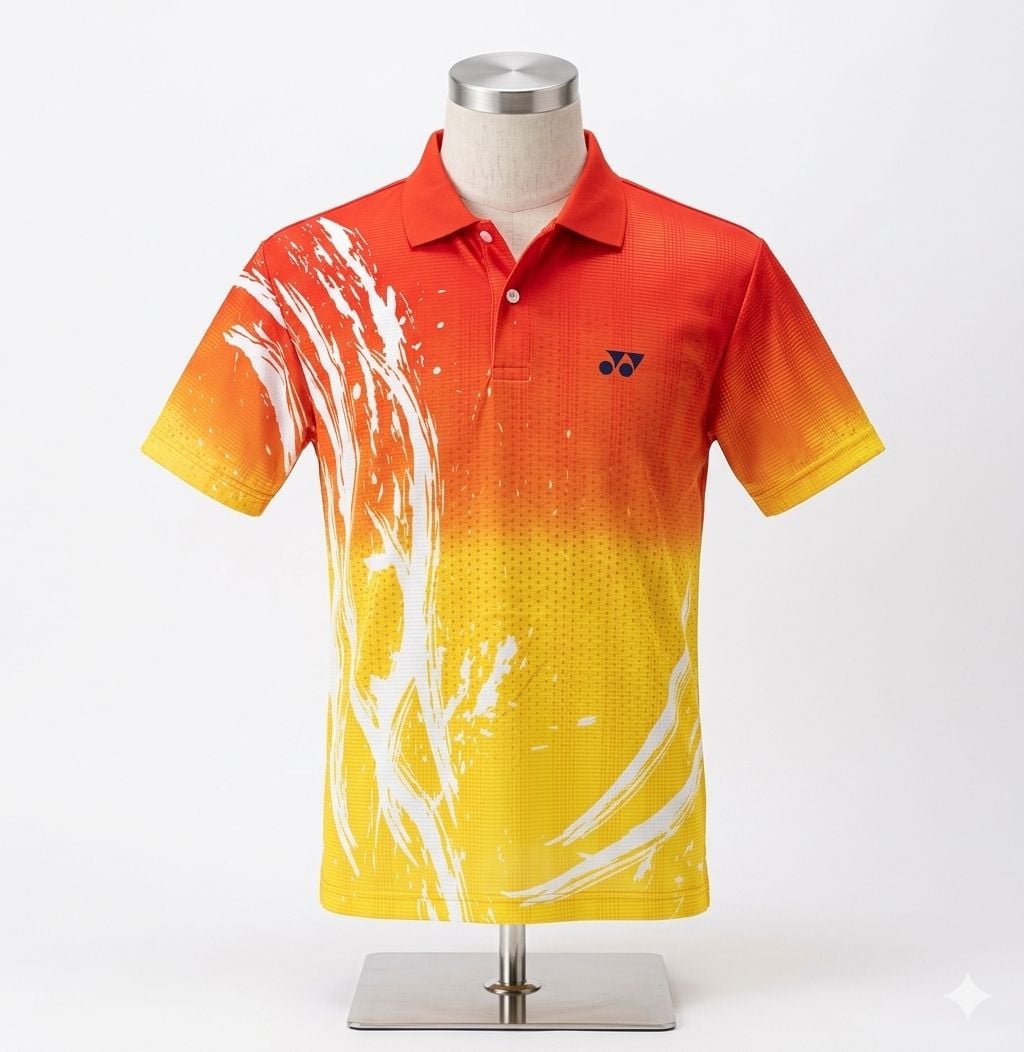 Yonex Vintage Fullprint Abstract Badminton Polo Shirt Red Yellow Size L 1221 2