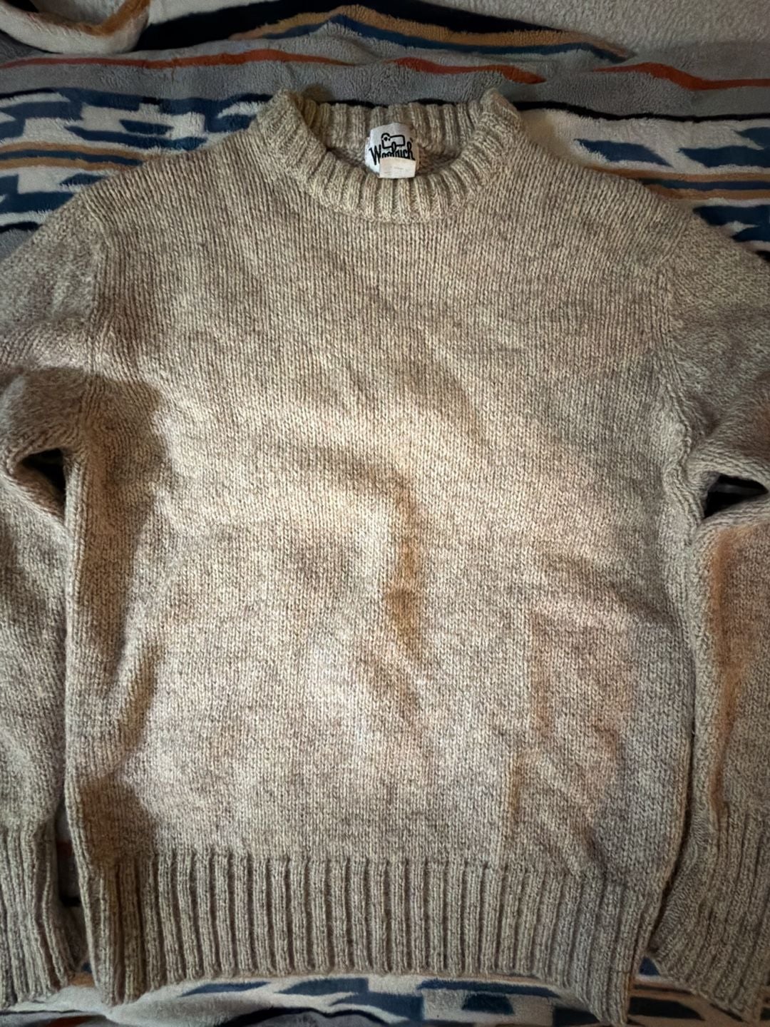 Woolrich Crewneck Sweater Tan Marled Chunky Knit 2