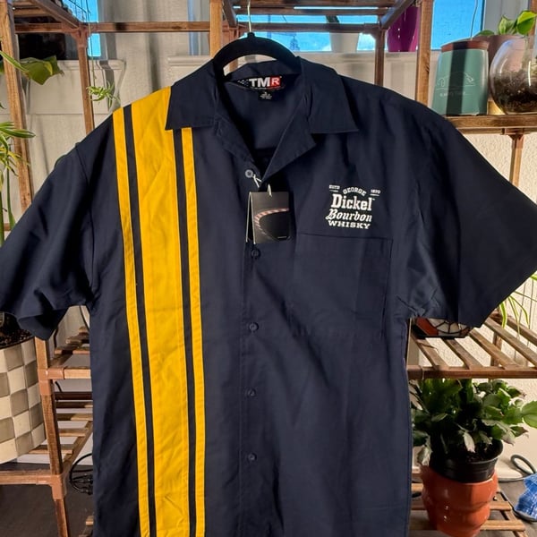 Tri-Mountain Racewear Dickel Bourbon Whisky Bowling Shirt Size S Navy