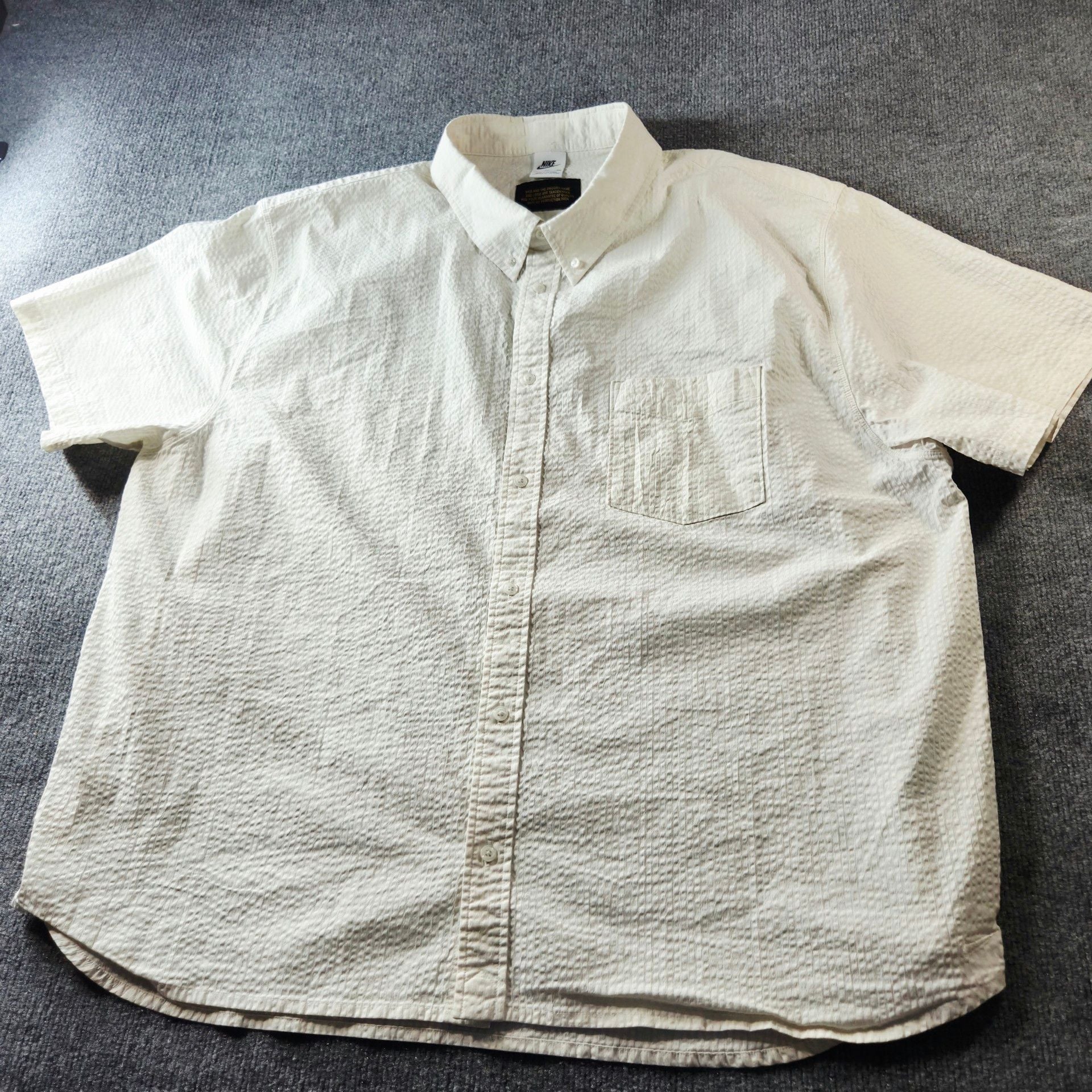 Nike Short Sleeve Seersucker Button Up Shirt Size 3XL Off White 2