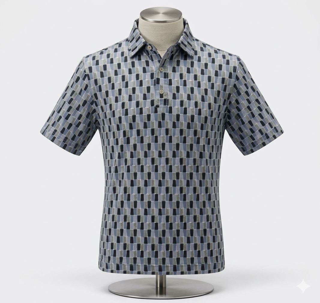 FootJoy Geometric Rectangle Grid Polo Size L Blue Black Golf Shirt 1003 2