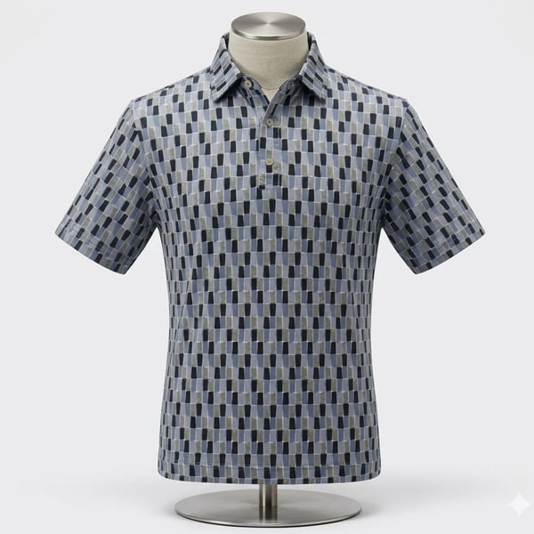 FootJoy Geometric Rectangle Grid Polo Size L Blue Black Golf Shirt 1003