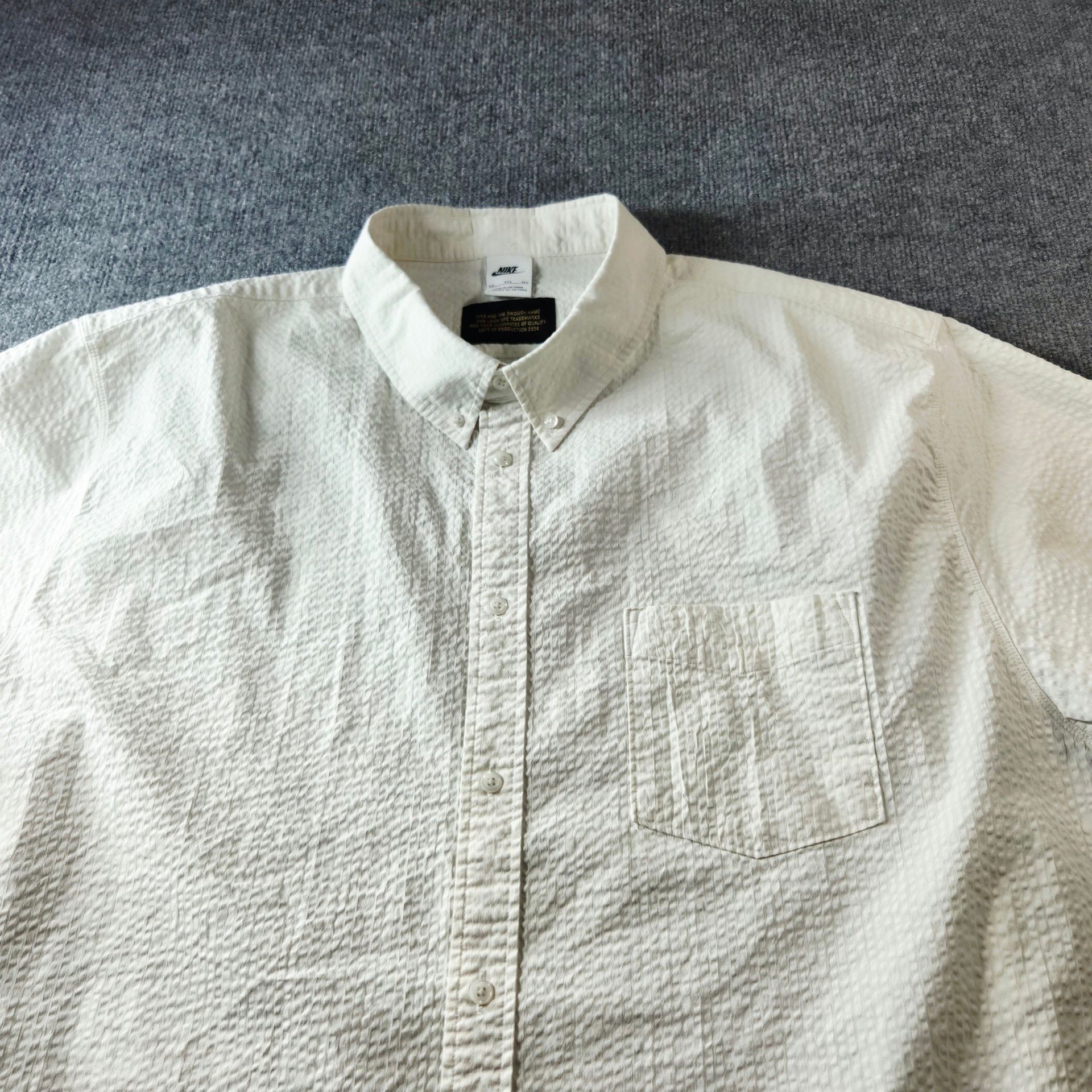 Nike Short Sleeve Seersucker Button Up Shirt Size 3XL Off White 8