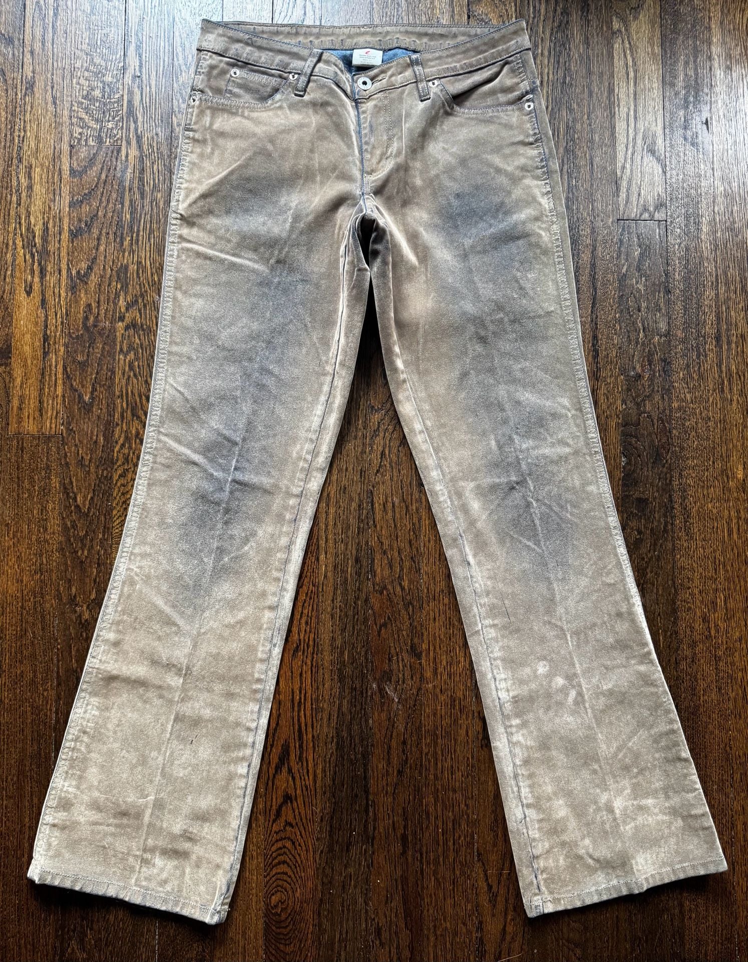 VINTAGE ‘00s Y2K-Era Boom Boom Jeanswear Tan Brown Velour-Like Flare Pants 9/10 3