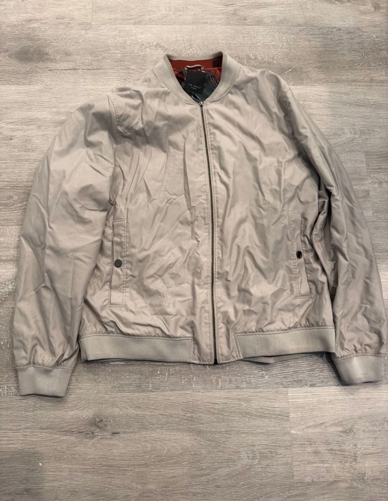 Ted Baker Bomber Jacket Size 7 Grey Floral Print Lining 2