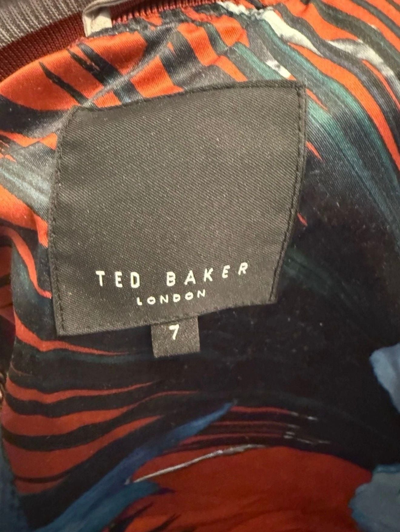 Ted Baker Bomber Jacket Size 7 Grey Floral Print Lining 4