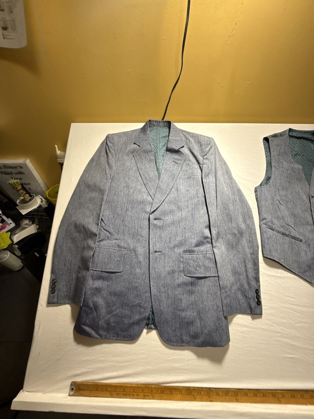 Vintage Suit Blazer Vest Set Grey Linen Texture 1