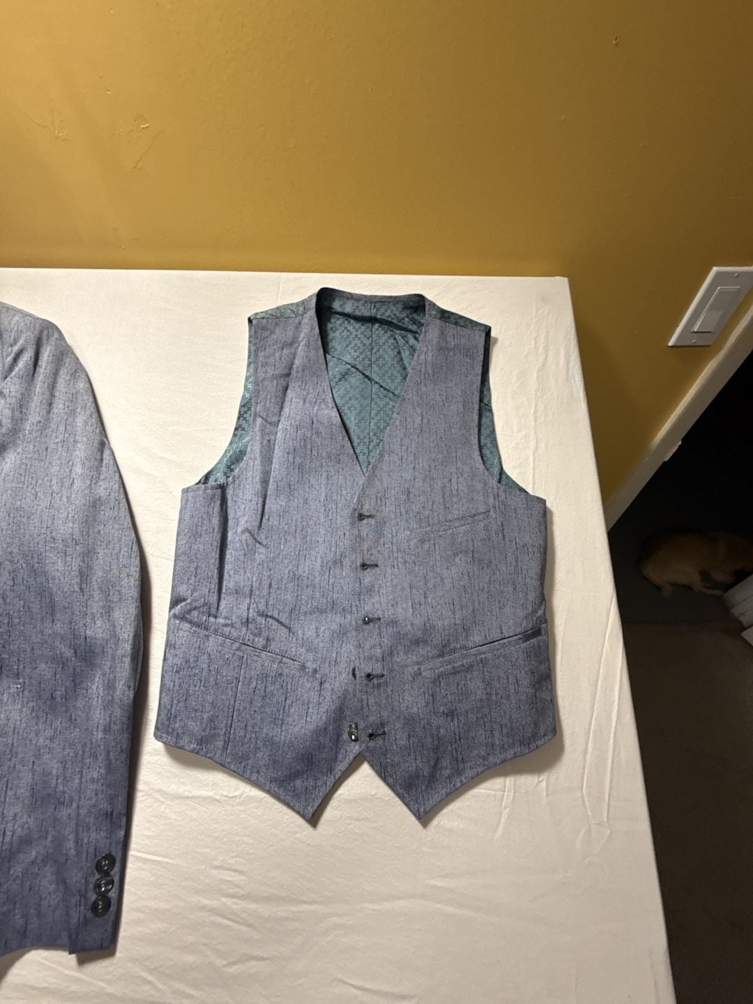 Vintage Suit Blazer Vest Set Grey Linen Texture 2
