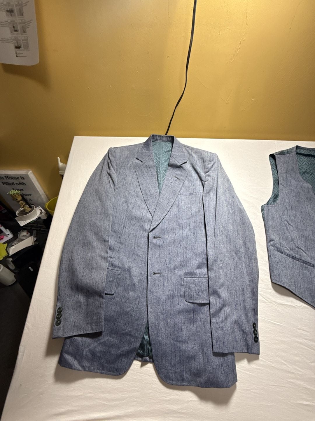 Vintage Suit Blazer Vest Set Grey Linen Texture 6
