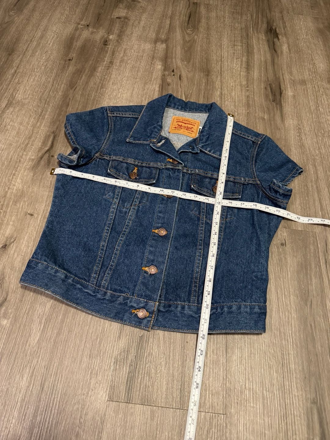 Vintage 90s Levi's Short Sleeve Denim Jacket Made in USA Blue Size Large 9