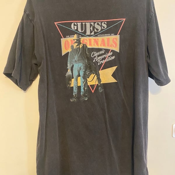 Guess Originals Classic American Tradition Graphic T-Shirt Size S/P Black Cotton