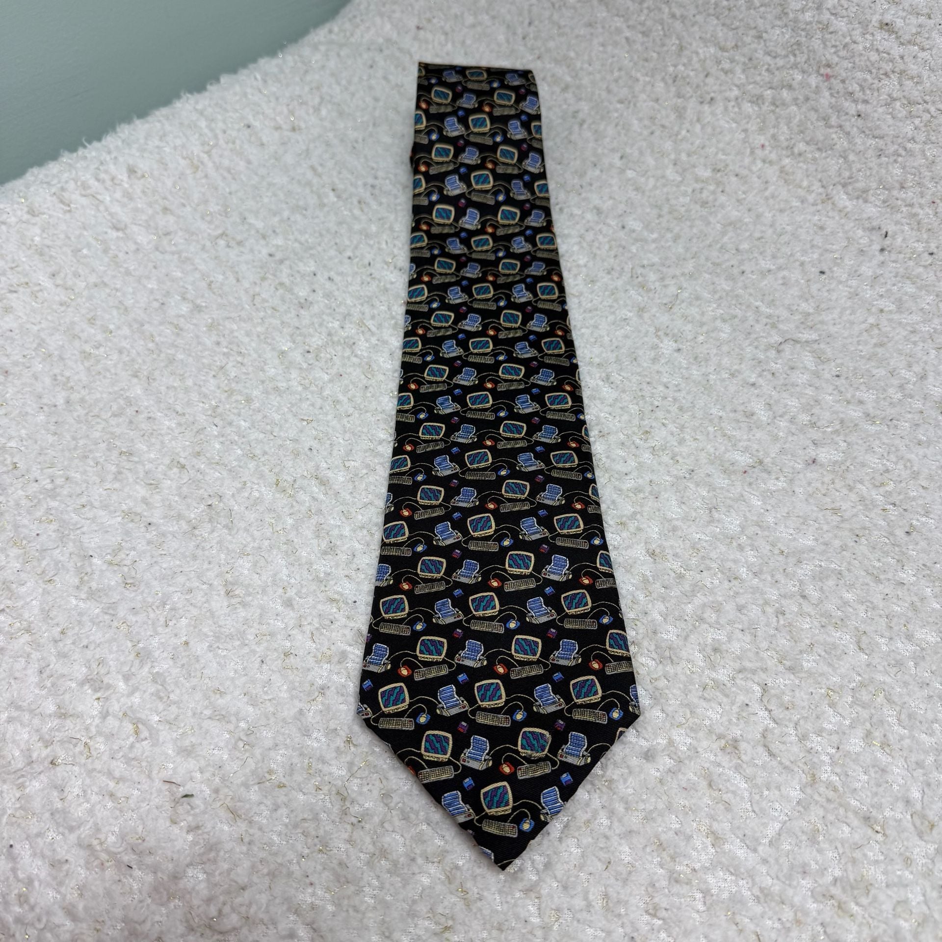 Save the Children Silk Necktie Black Computer Theme 100% Silk 1