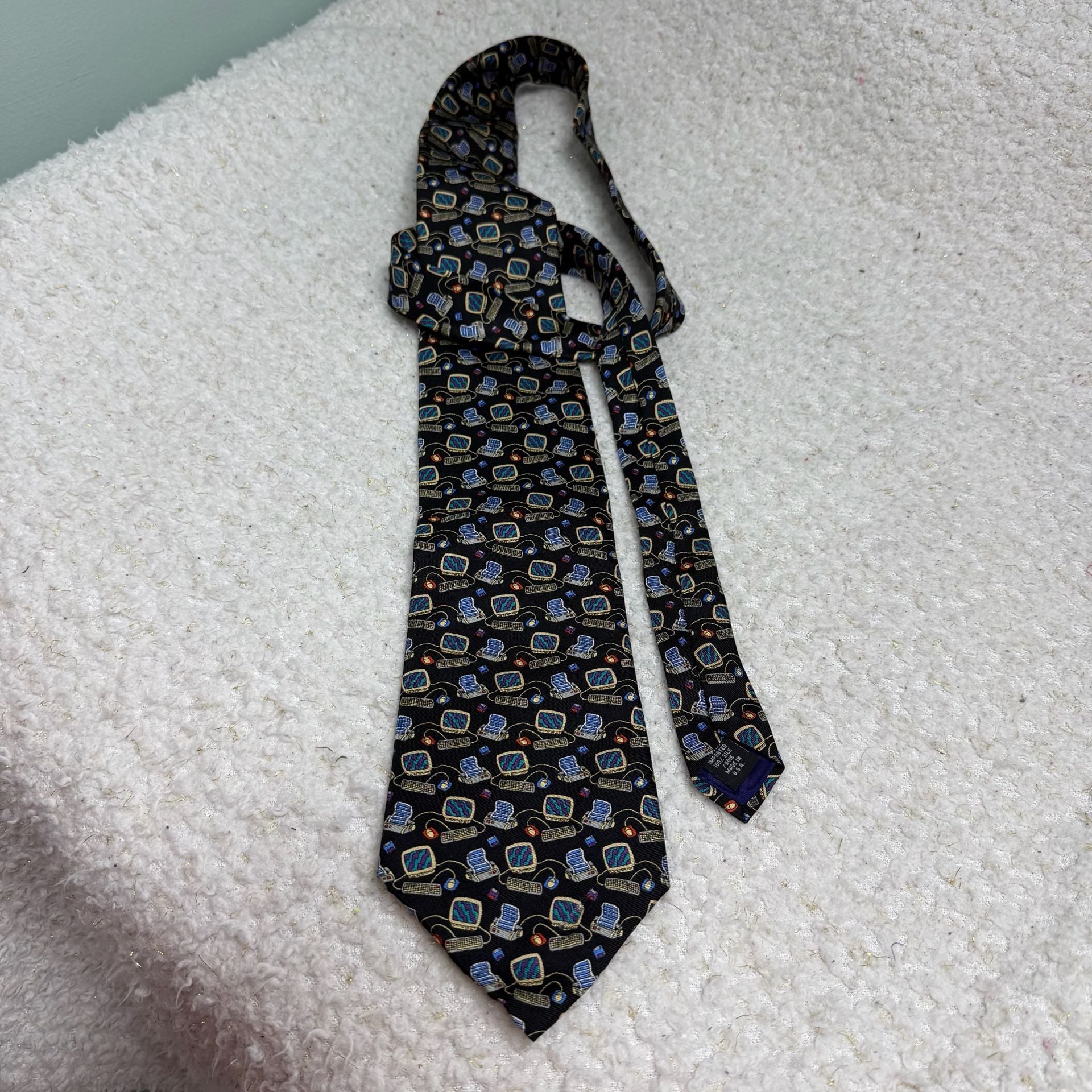 Save the Children Silk Necktie Black Computer Theme 100% Silk 5
