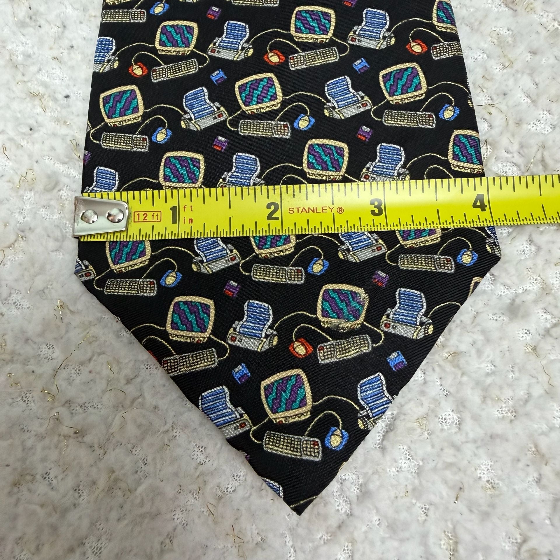 Save the Children Silk Necktie Black Computer Theme 100% Silk 6