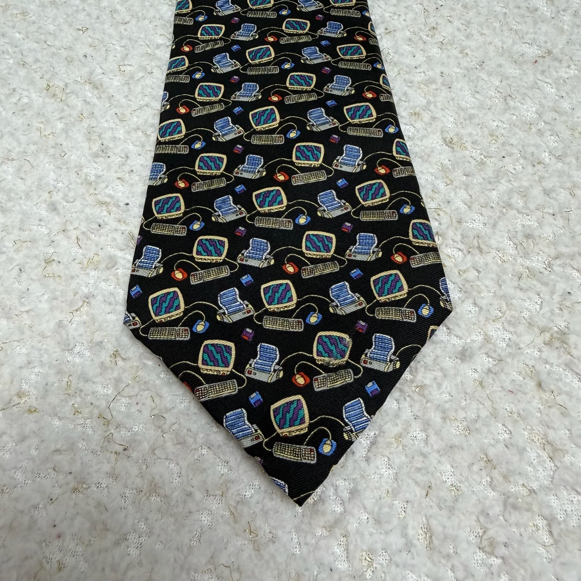 Save the Children Silk Necktie Black Computer Theme 100% Silk 7