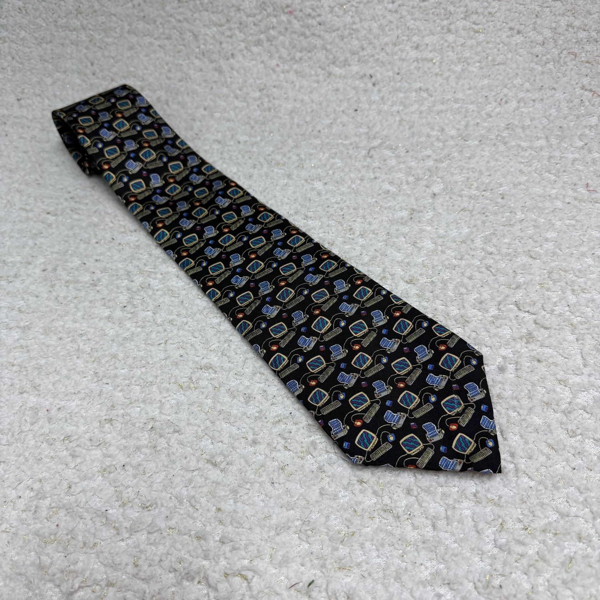 Save the Children Silk Necktie Black Computer Theme 100% Silk 8