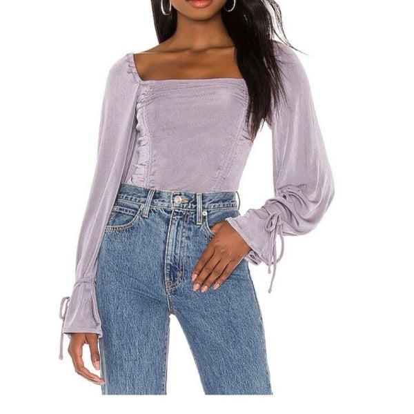 Free People Intimately Bodysuit Size XS Purple Ruched Long Sleeve