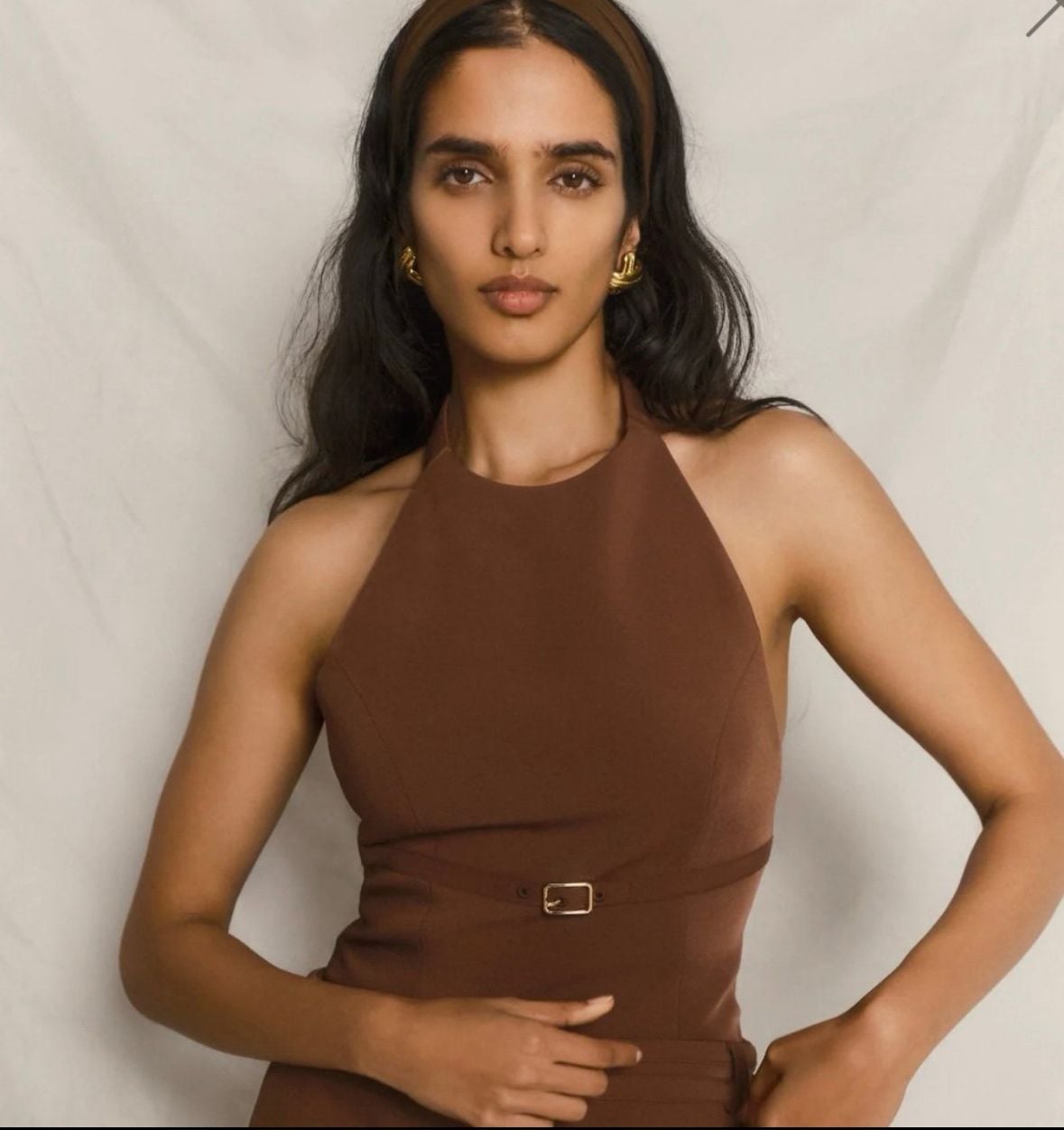 Meshki Letitia Suiting Halter Top With Buckle Size S Wood 2