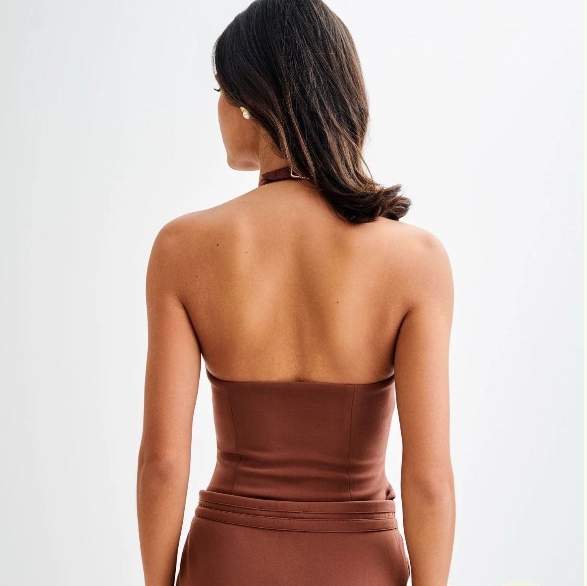 Meshki Letitia Suiting Halter Top With Buckle Size S Wood 5