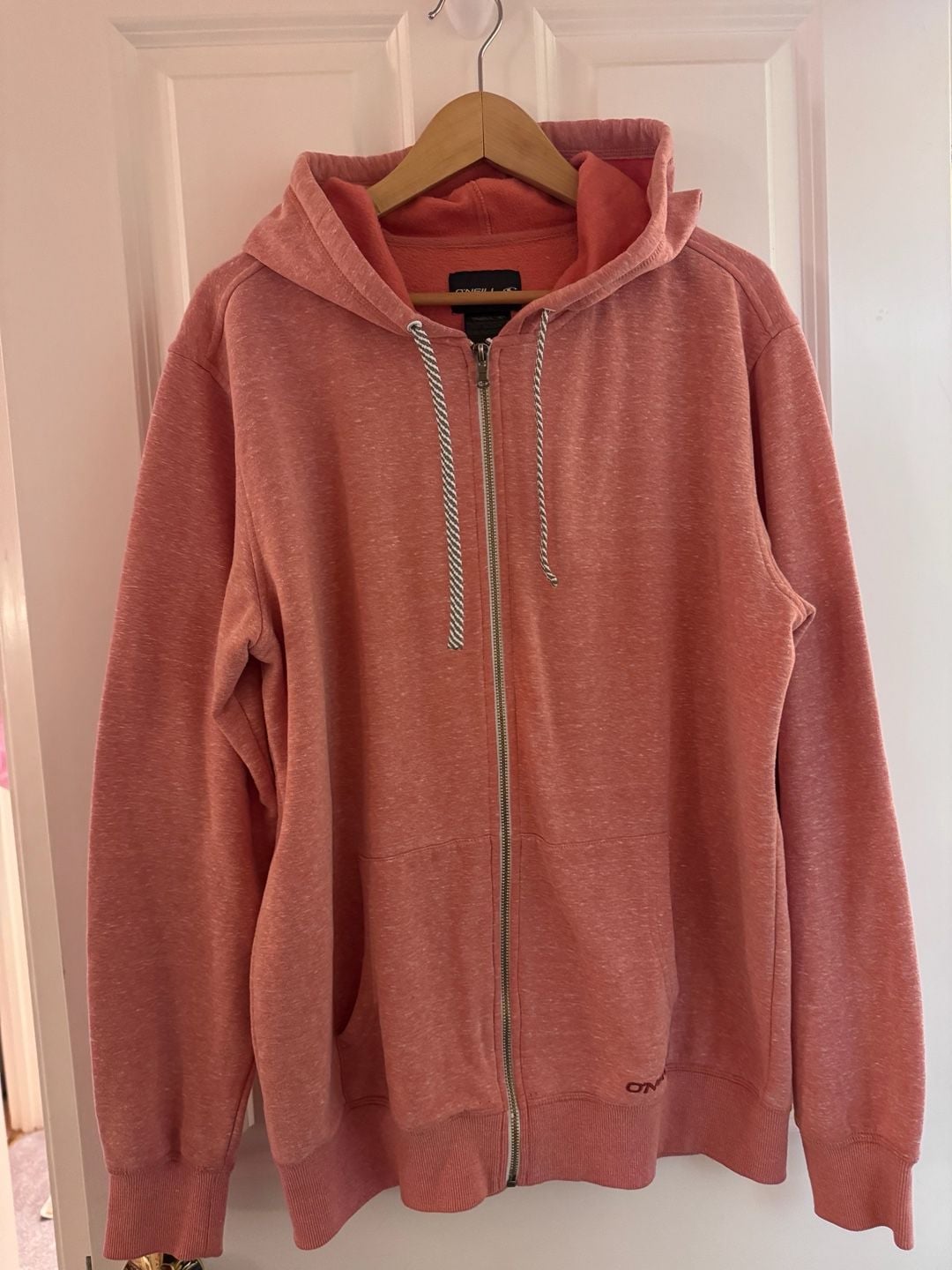 O'Neill Zip Up Hoodie Size L Salmon Pink Marl Thick Fleece Sweatshirt Coastal Luxe 2