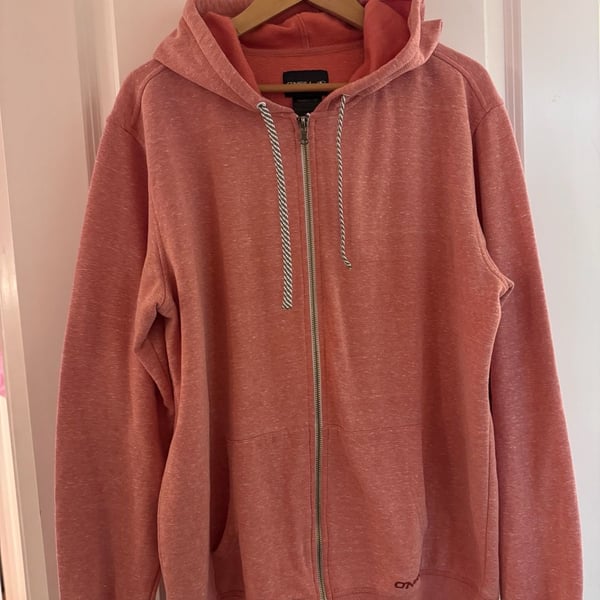 O'Neill Zip Up Hoodie Size L Salmon Pink Marl Thick Fleece Sweatshirt Coastal Luxe