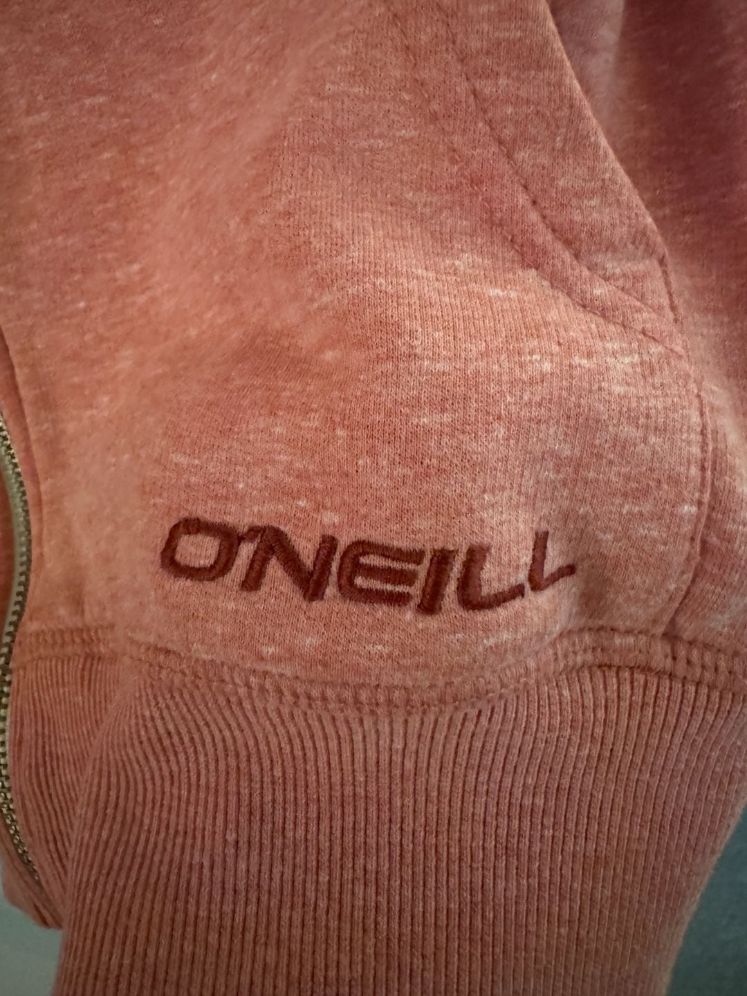 O'Neill Zip Up Hoodie Size L Salmon Pink Marl Thick Fleece Sweatshirt Coastal Luxe 3