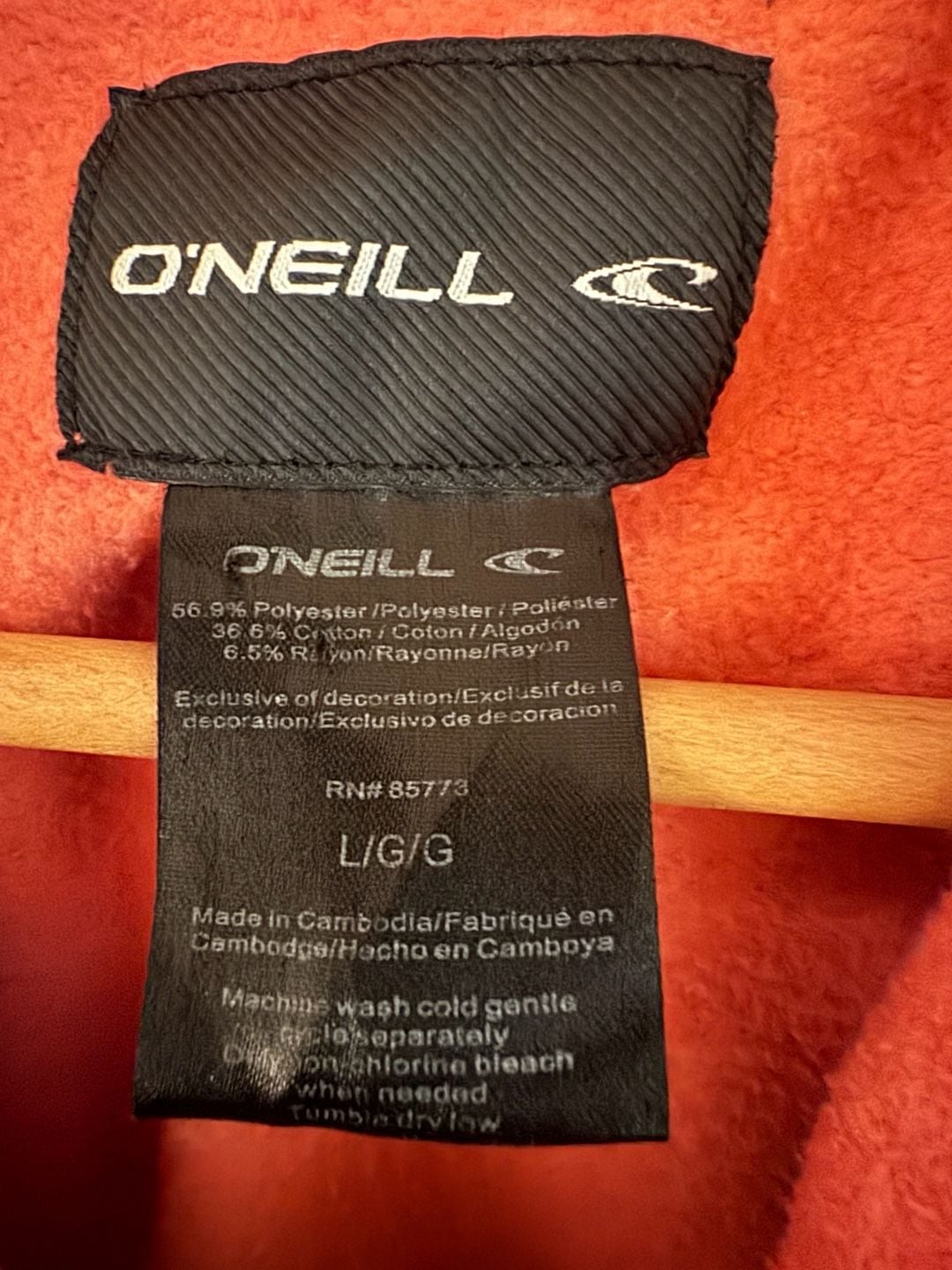 O'Neill Zip Up Hoodie Size L Salmon Pink Marl Thick Fleece Sweatshirt Coastal Luxe 4