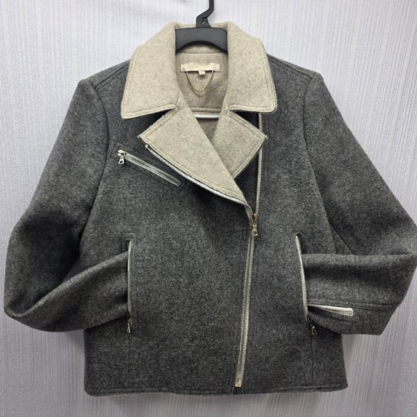 VANESSA BRUNO JACKET grey wool flannel lace up back fr40 UK12