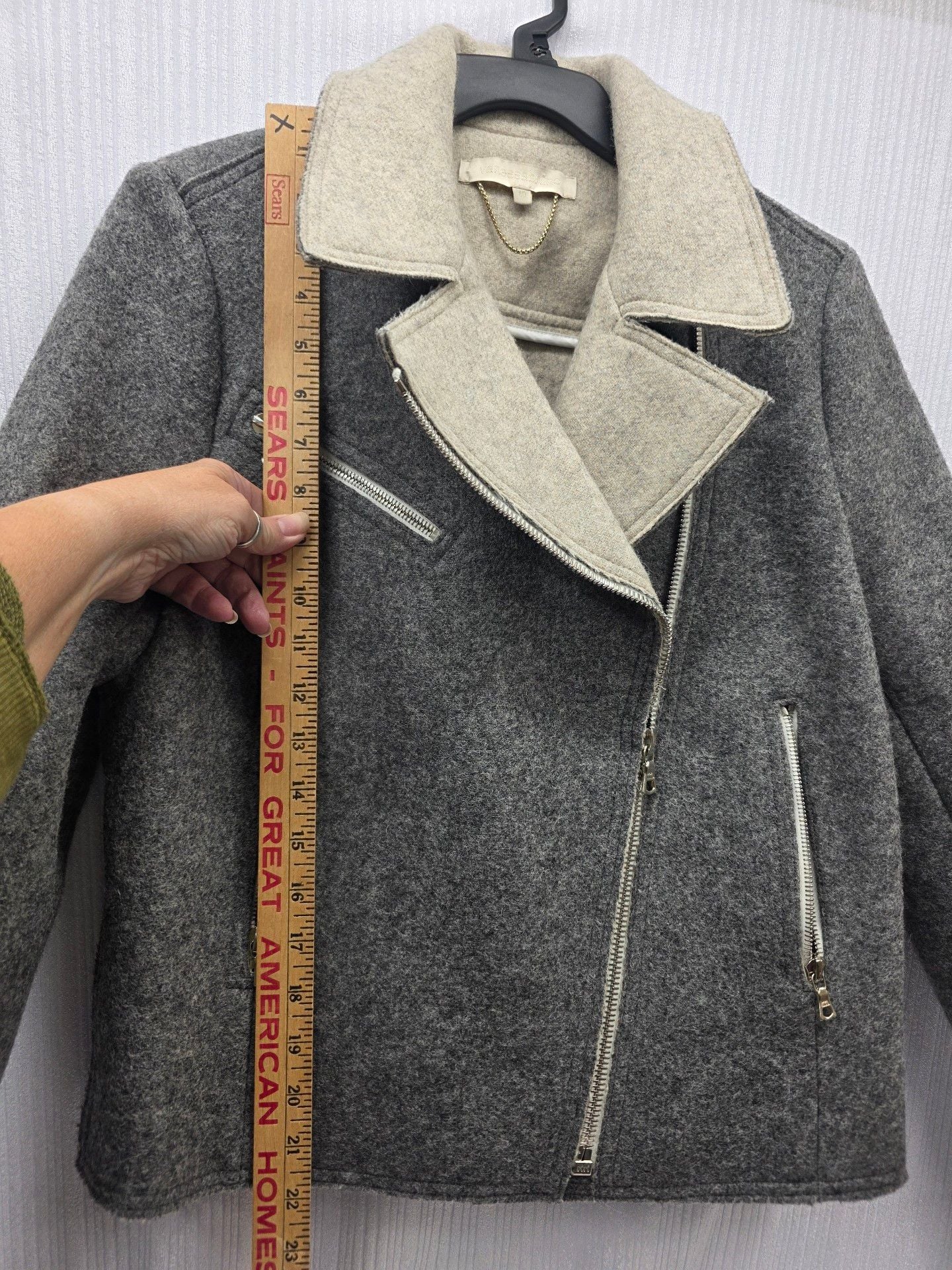VANESSA BRUNO JACKET grey wool flannel lace up back fr40 UK12 9