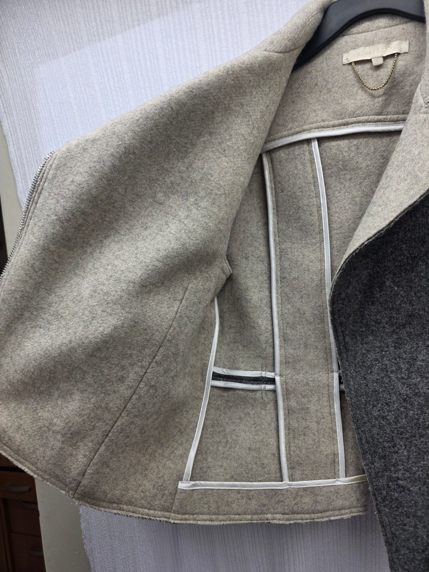 VANESSA BRUNO JACKET grey wool flannel lace up back fr40 UK12 12