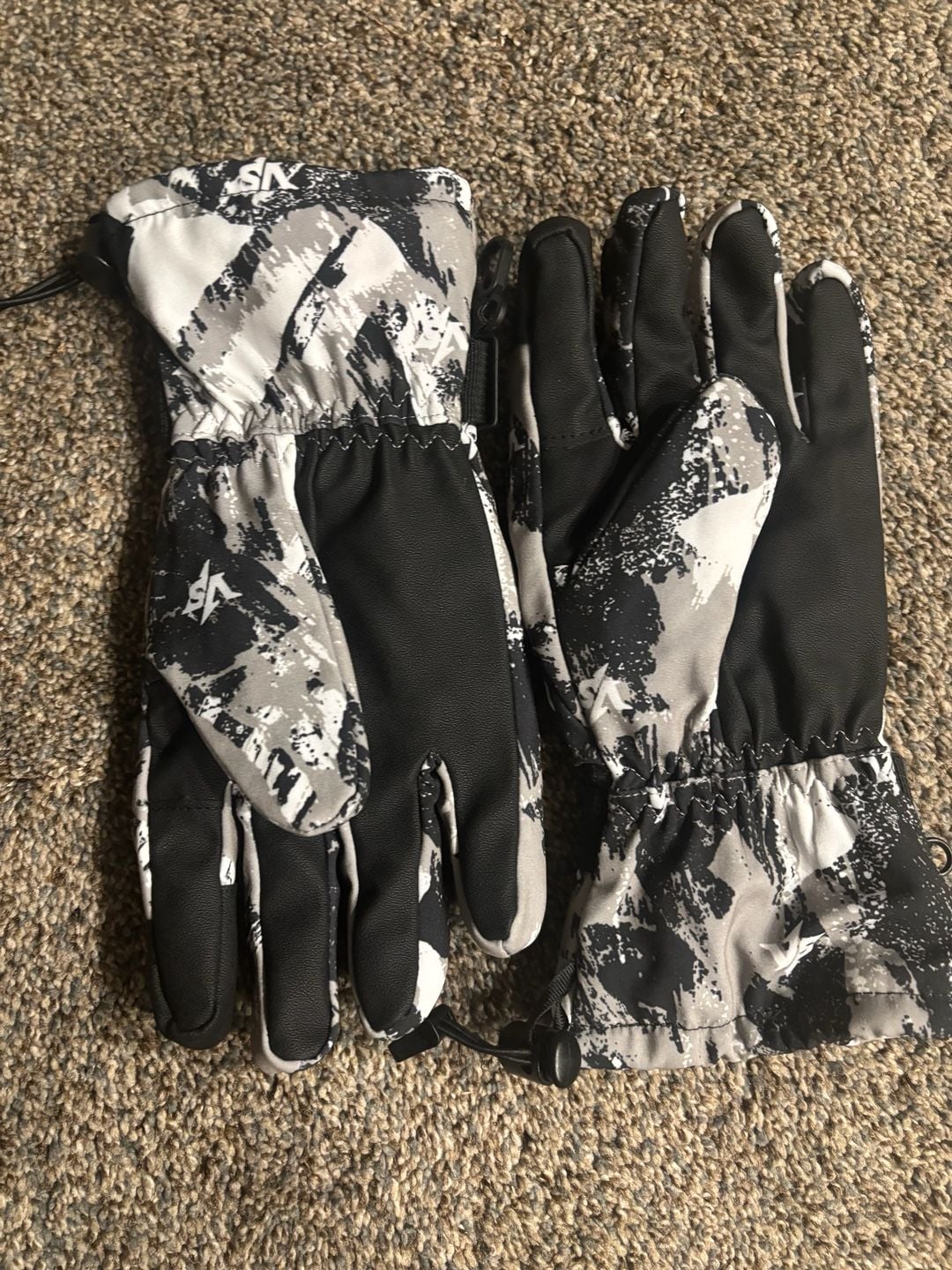 Ski Gloves Black White Camo Waterproof Winter Thermal 3