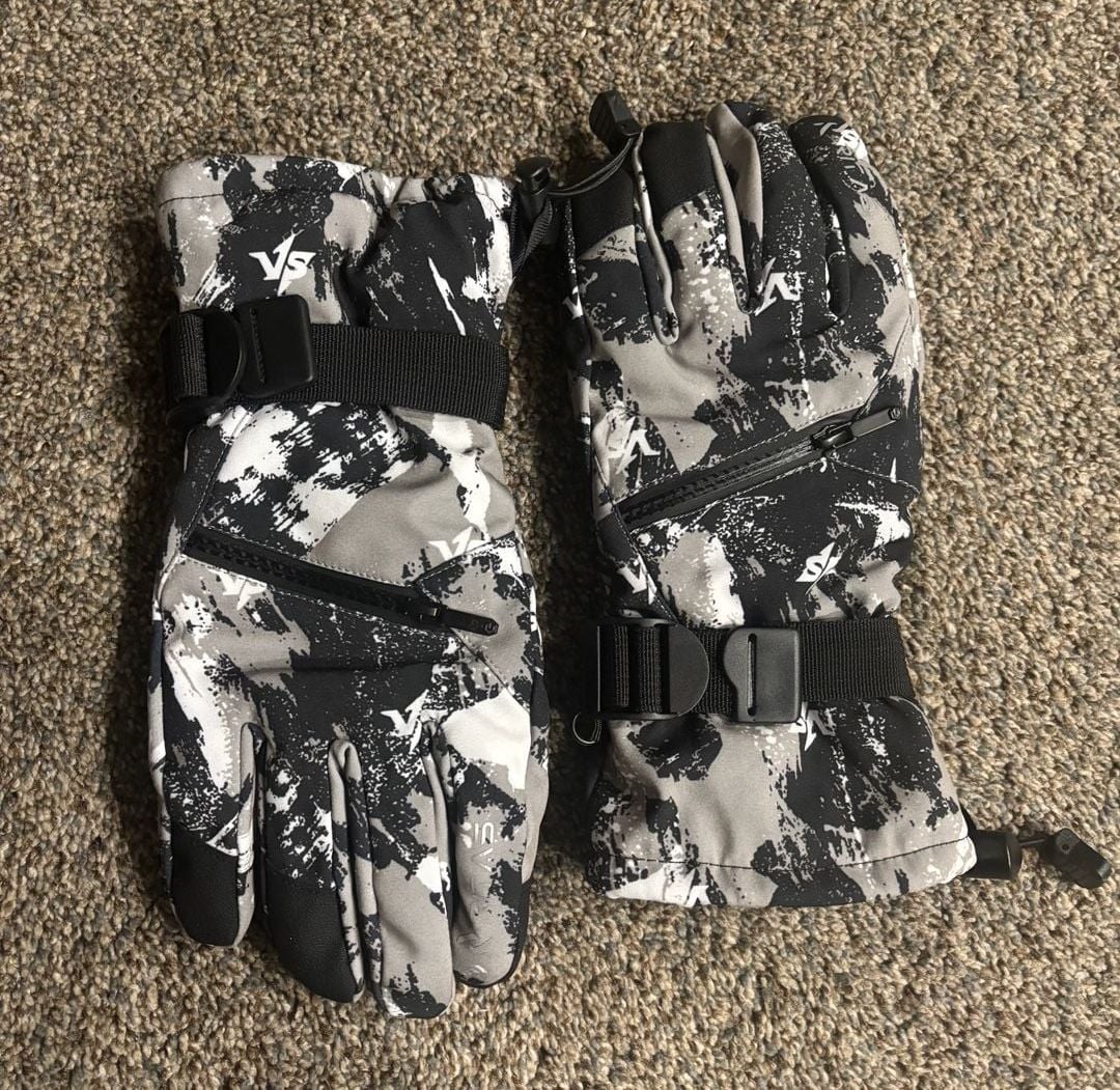 Ski Gloves Black White Camo Waterproof Winter Thermal 5