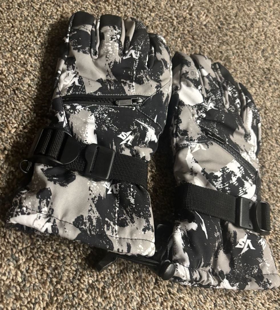 Ski Gloves Black White Camo Waterproof Winter Thermal 7