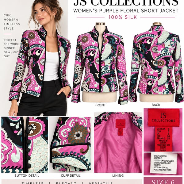 JS Collections Floral Silk Jacket Size 6