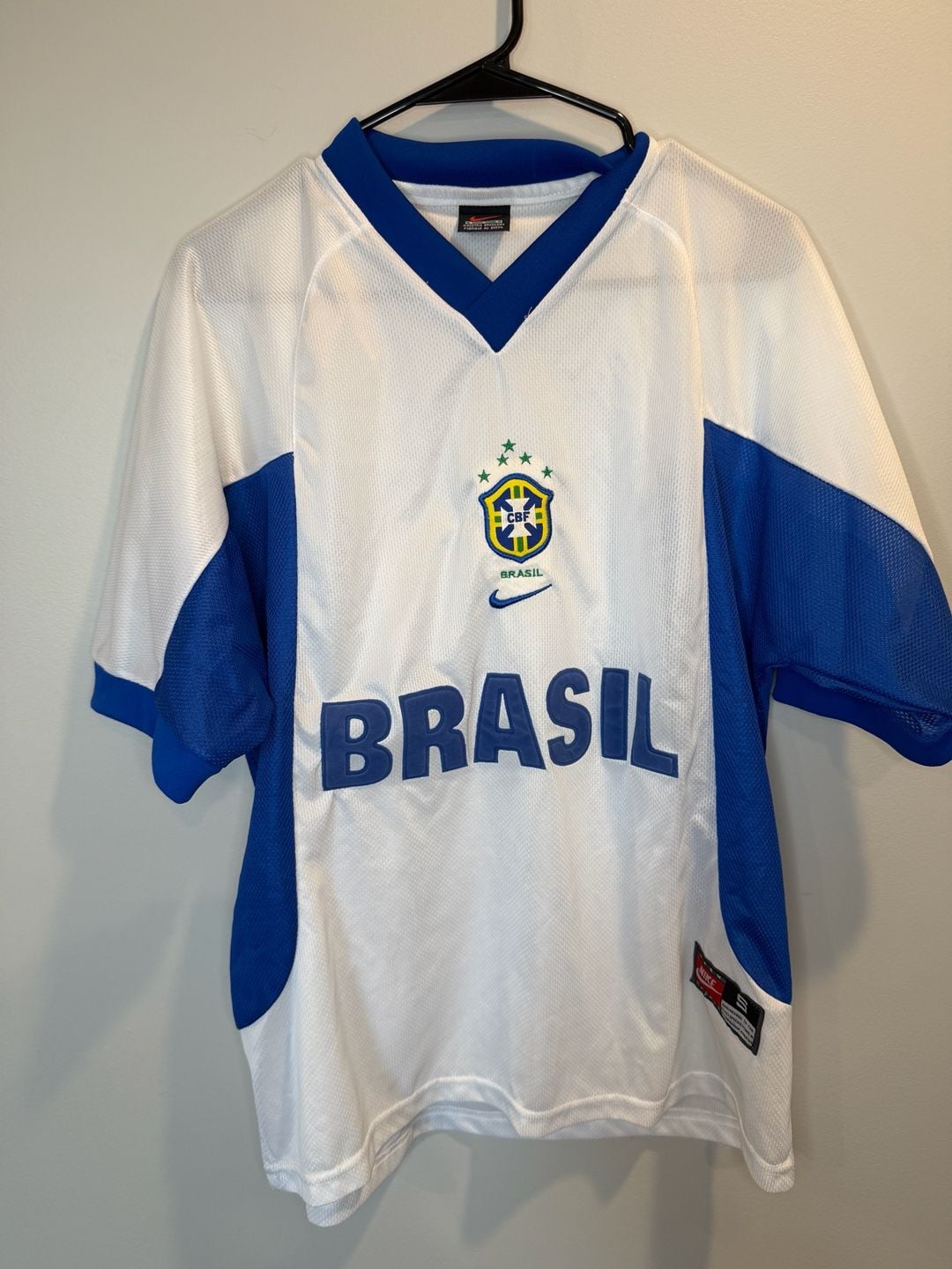 Nike Brasil Soccer Jersey Size S White Blue 2