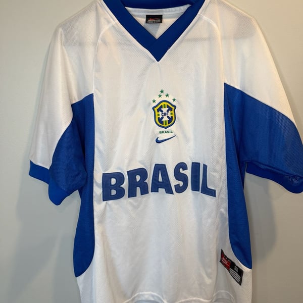 Nike Brasil Soccer Jersey Size S White Blue