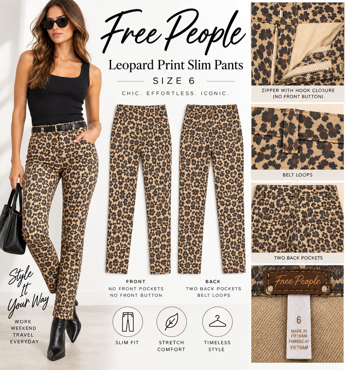 Free People Leopard Print Slim Pants Size 6 2