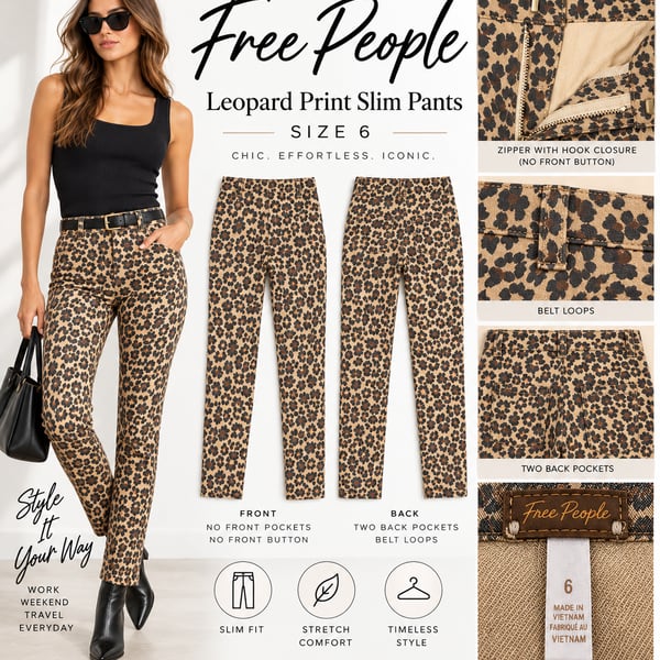 Free People Leopard Print Slim Pants Size 6
