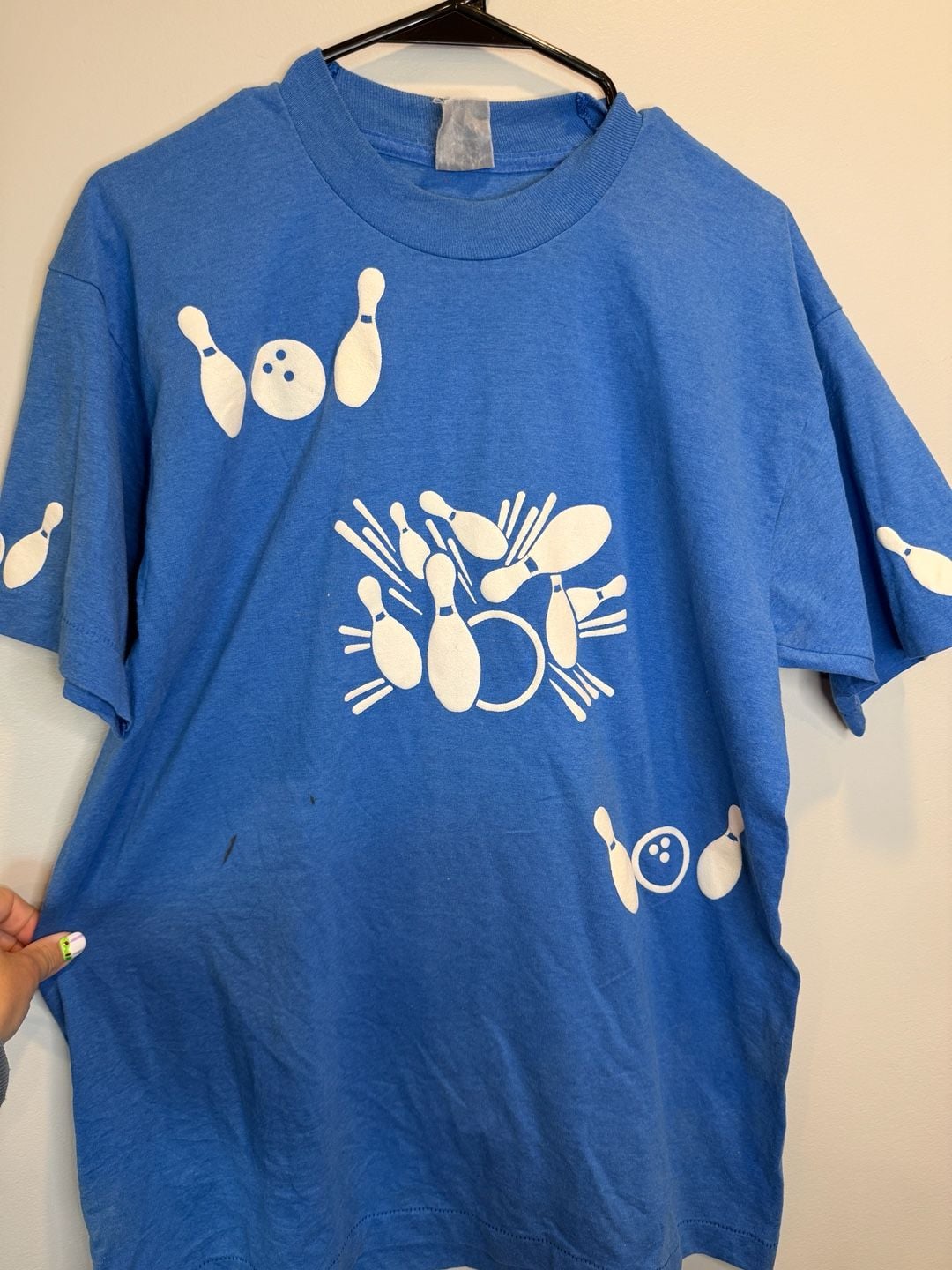 Vintage Bowling Graphic T-Shirt Blue Single Stitch 4