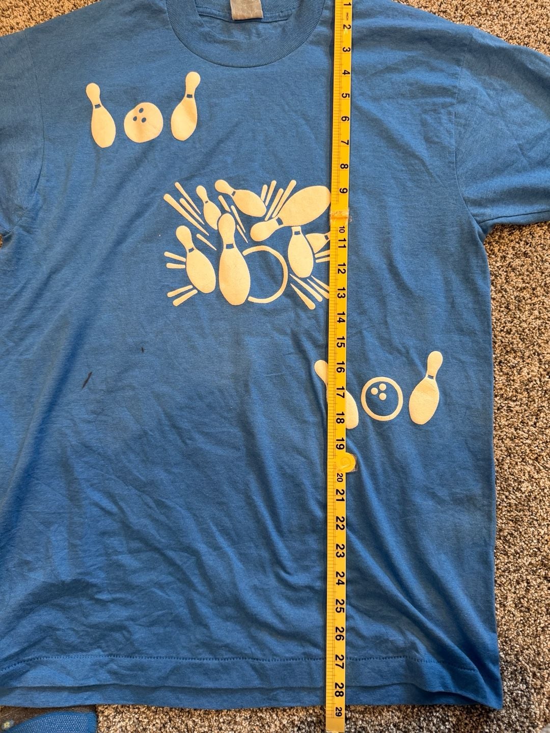 Vintage Bowling Graphic T-Shirt Blue Single Stitch 7