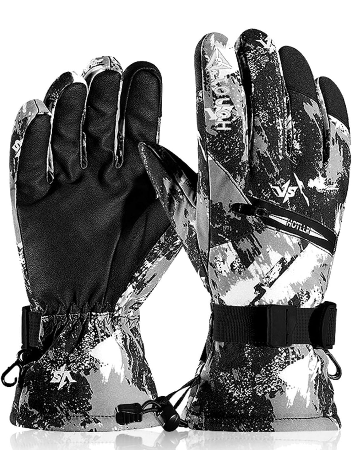 Ski Gloves Black White Camo Waterproof Winter Thermal 1