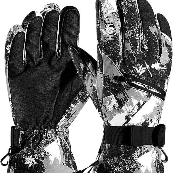 Ski Gloves Black White Camo Waterproof Winter Thermal