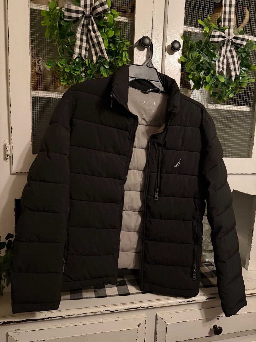 Nautica Quilted Puffer Jacket Size S Black Active Stretch Water Resistant 2