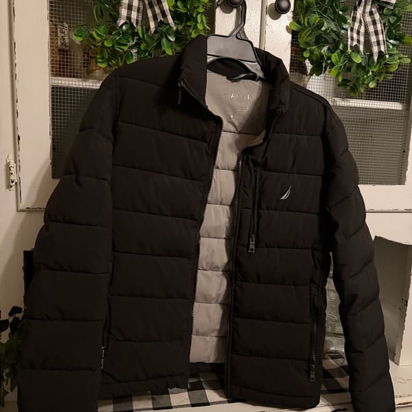 Nautica Quilted Puffer Jacket Size S Black Active Stretch Water Resistant