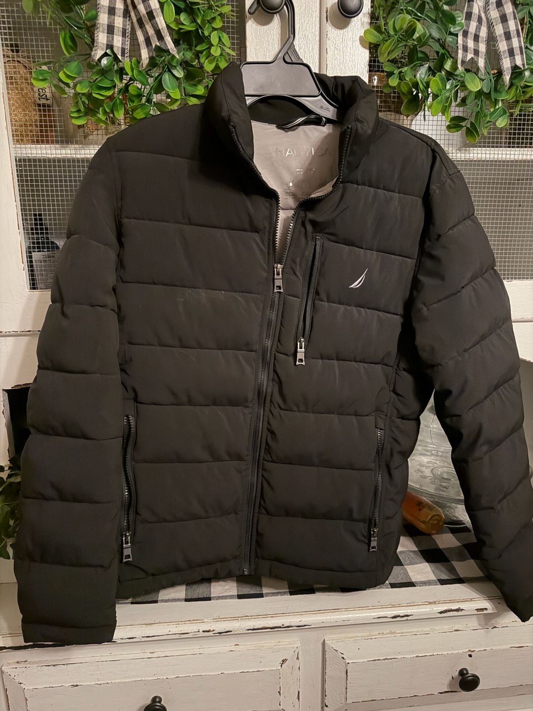 Nautica Quilted Puffer Jacket Size S Black Active Stretch Water Resistant 8