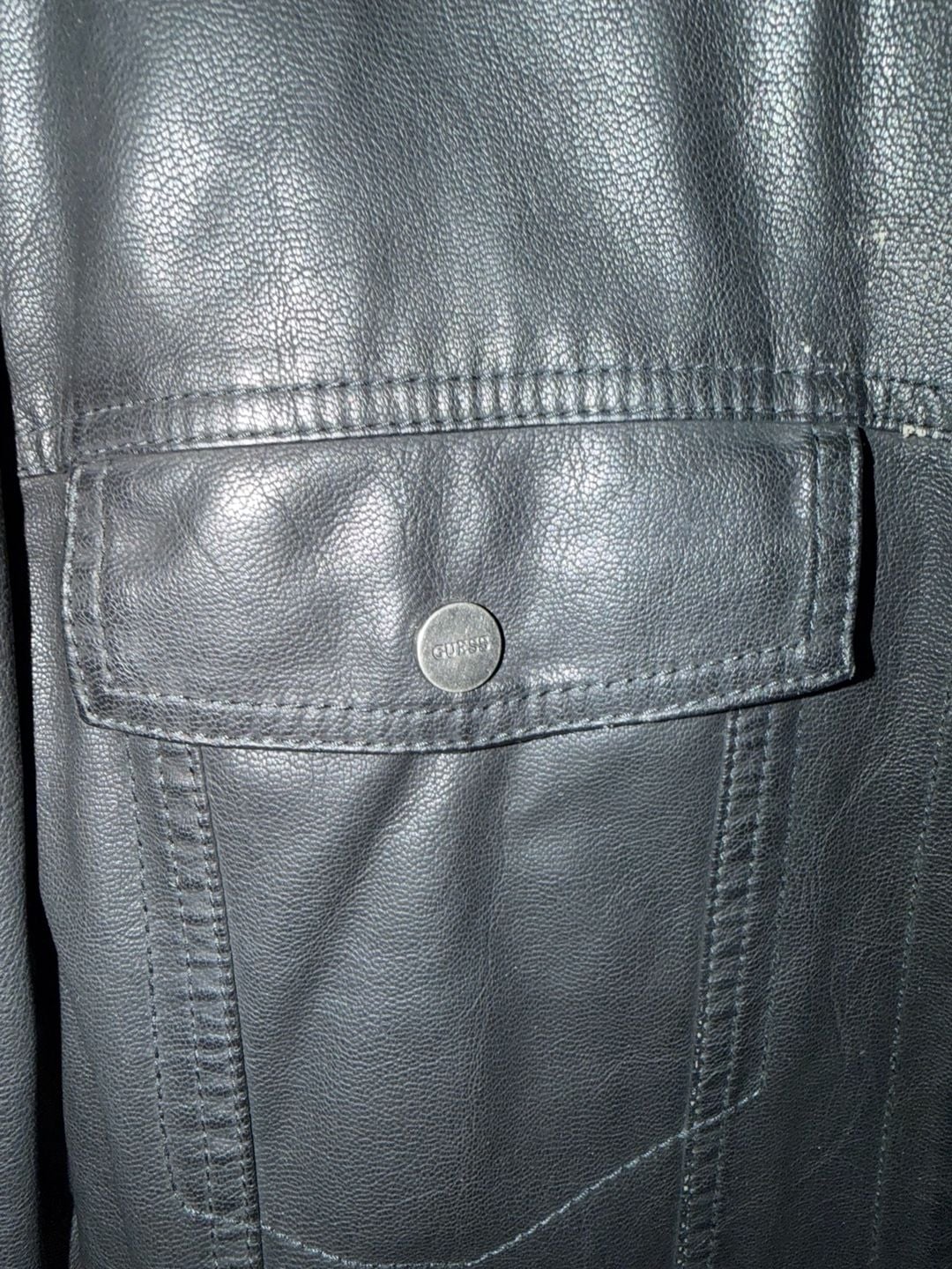 Guess Faux Leather Jacket Size XL Black Plaid Lined 3