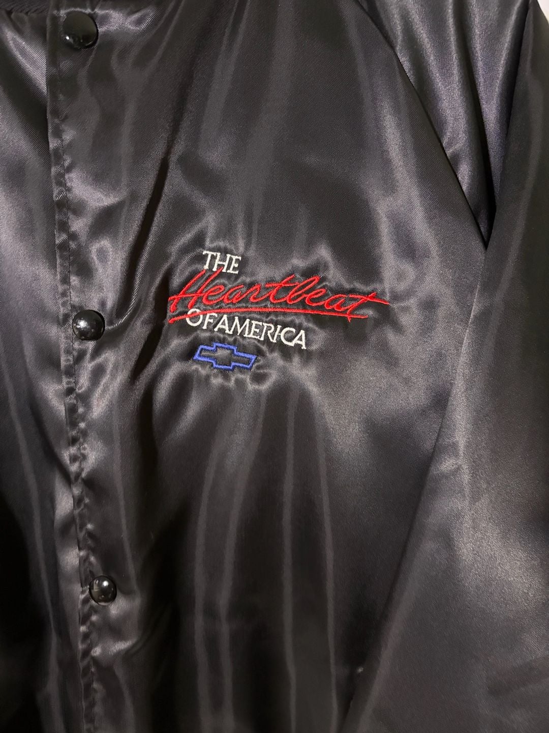 Vintage Chevrolet Satin Jacket Size L Heartbeat Of America Black 6