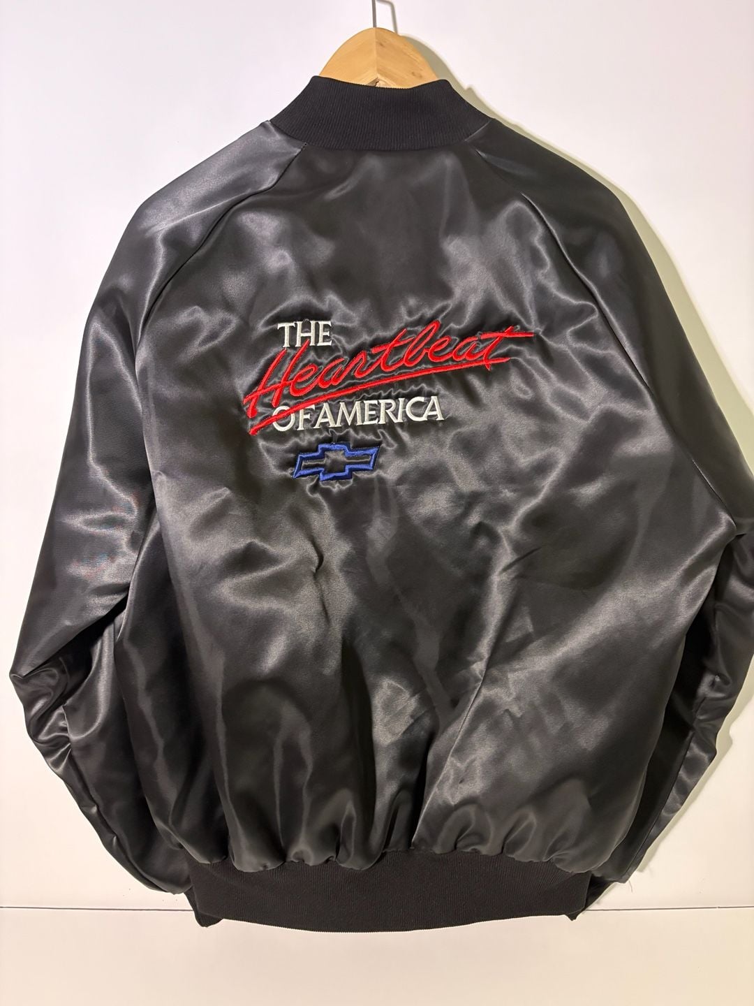 Vintage Chevrolet Satin Jacket Size L Heartbeat Of America Black 7